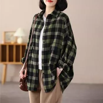 Женская клетчатая рубашка с длинными рукавами и жакетом One Size зелёный