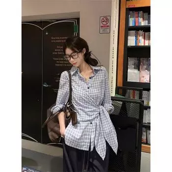 Женская клетчатая рубашка с длинными рукавами, приталенный дизайн, рубашки в стиле стрит, корейские простые модные женские топы one size