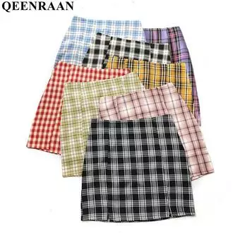 Клетчатая юбка с высокой талией M синий