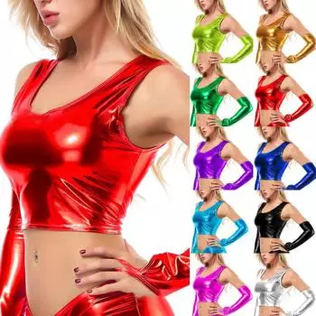 Женская клубная одежда для танцев эластичная искусственная кожа сексуальная блестящая серебряный