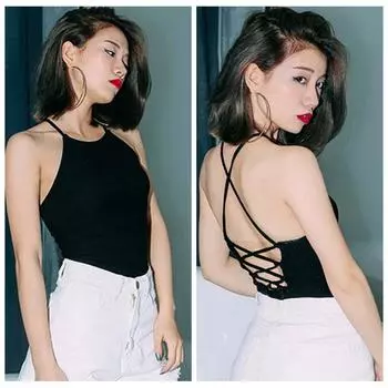 Женская кофточка-топ без рукавов с круглым вырезом и открытой спиной