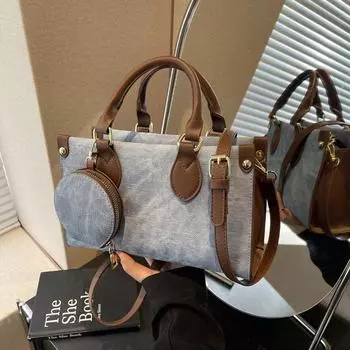 Женская контрастная цветная сумка 2024: Универсальная, фактурная, стильная французская сумка-тоут и сумка-мессенджер высокого класса 25*10*15 грязно-белый