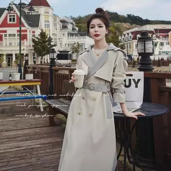 Женская контрастная цветная ветровка с капюшоном, женская длинная новая корейская двубортная свободная ветрозащитная куртка большого размера S