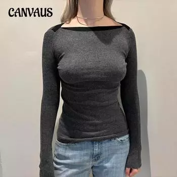 Женская контрастная по цвету А-образная блузка с воротником-стойкой, утягивающая, простая, Spice Girl, повседневная, с длинными рукавами S темно-серого