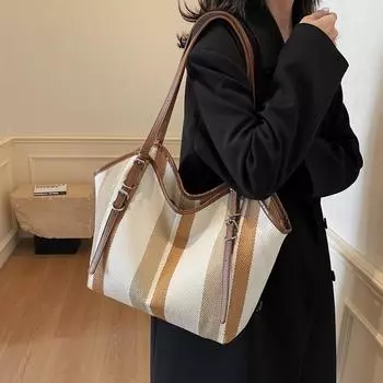 Женская контрастная сумка из парусины через плечо, большая вместительная сумка-тоут зелёный