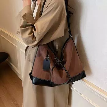 Женская контрастная сумка-тоут с цветными блоками, сумка через плечо для поездок на работу кофейный