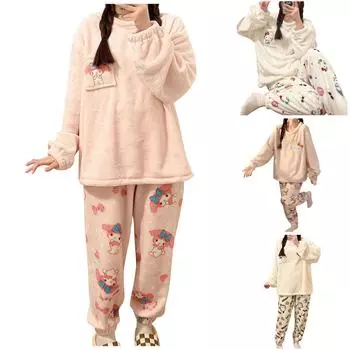 Женская коралловая бархатная пижама с длинными рукавами, женская утепленная домашняя служебная одежда осенью и зимой XXL/4 чёрный