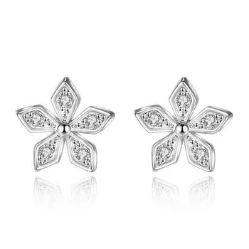 Женская корейская мода Элегантные антиаллергенные 925 посеребренные мини-простые серьги-гвоздики с кристаллами циркона и листьями сливы Женские украшения для ушей Рождественские подарки серебряный