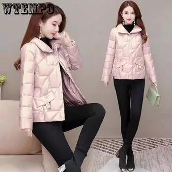 Женская корейская свободная хлопковая куртка средней длины со стоячим воротником, легкая и теплая зимняя хлопковая куртка, утолщенная женская куртка XL розовый