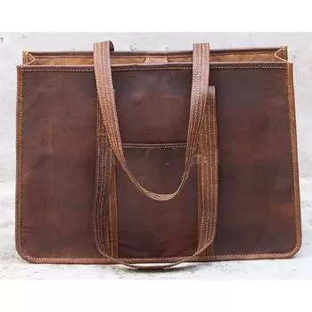 Женская коричневая большая сумка из натуральной кожи ручной работы, сумка через плечо в стиле ретро, женская сумочка 12 X 16 X 4 коричневый