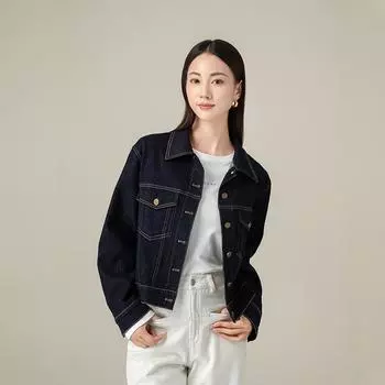 Женская короткая джинсовая куртка темно-синего цвета Xinge 2024 — новый осенний стиль, универсальная и рассчитана на маленькие размеры XL темно-синий