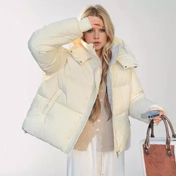 Женская короткая хлопковая куртка с капюшоном и воротником-стойкой, теплая парка, женская однотонная демисезонная куртка, женское зимнее пальто S розовый