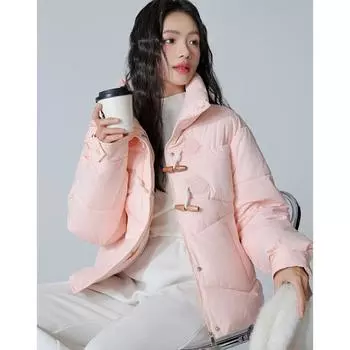 Женская короткая хлопковая куртка с капюшоном и роговыми пуговицами, универсальное и теплое зимнее пальто S розовый