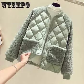 Женская короткая корейская свободная куртка из искусственной овечьей шерсти с шитьем, хлопковая куртка, маленькая хлопковая куртка, зимнее пальто, легкая хлопковая одежда, толстая, теплая XXL чёрный