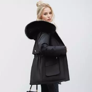 Женская короткая корейская версия модной свободной хлопковой одежды с низкой талией, большого размера, утолщенная теплая хлопковая одежда M хаки