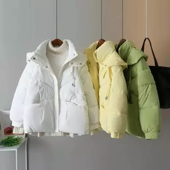 Женская короткая куртка из хлопка, корейская свободная, тонкая, утолщенная, теплая, с хлопковой подкладкой, верхняя одежда 2023 года, новые универсальные куртки с капюшоном M синий