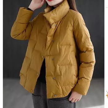 Женская короткая куртка-пуховик на осень и зиму, однотонная, с длинными рукавами, на пуговицах, свободные теплые топы 5XL