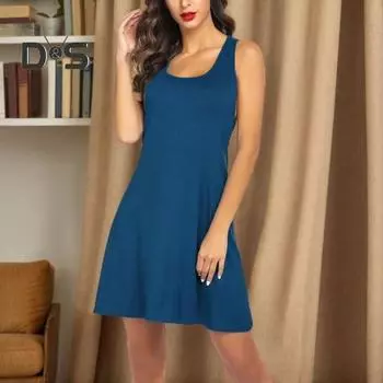 Женская короткая ночная рубашка без рукавов с круглым вырезом и спиной-борцовкой, сорочка-майка, платье для сна, летняя повседневная одежда для сна S армия зеленый