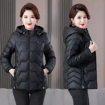 Женская короткая съемная шапка с хлопковой подкладкой, тонкая хлопковая куртка, пальто, зимнее пальто для среднего и пожилого возраста XL чёрный