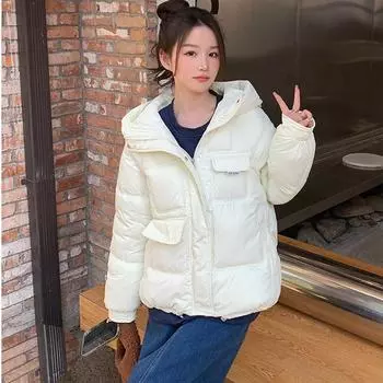 Женская короткая стеганая куртка большого размера, зимняя свободная куртка с хлопковой подкладкой, одежда для хлеба, модная куртка с хлопковой подкладкой и надписью M