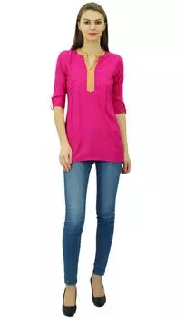 Женская короткая туника с рукавами 3 и 4 Phagun, летняя блузка с верхом в индийском стиле 10