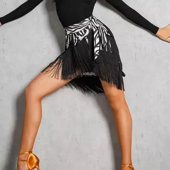 Женская короткая юбка для латинских танцев, танцевальное платье с бахромой и шарфом на бедрах One Size