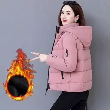 Женская короткая зимняя куртка из хлопка в корейском стиле с капюшоном и бархатом XXXXL чёрный