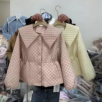 Женская короткая зимняя облегающая хлопковая куртка с воротником-стойкой и тонкой завязкой на талии для маленьких мужчин с хлопковой подкладкой для женщин S [Recommended 85-50kg] белый