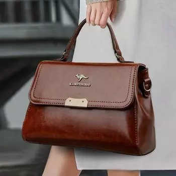 Женская косая вощеная кожаная квадратная сумка на одно плечо, сумка для мам среднего возраста, большая вместимость, простая модная женская сумка чёрный