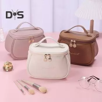 Женская косметичка для хранения, гладкая водонепроницаемая искусственная кожа, большая вместимость с разделителями разных размеров, дорожная сумка для туалета в деловой поездке розовый