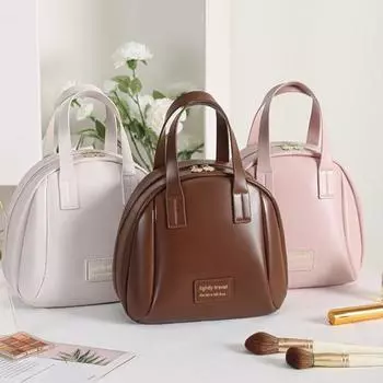 Женская косметичка для хранения, гладкая водонепроницаемая сумка из искусственной кожи большой вместимости для путешествий, командировки, туалетных принадлежностей, сумочка чёрный