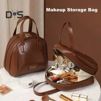 Женская косметичка для хранения, гладкая водонепроницаемая сумка из искусственной кожи большой вместимости для путешествий, командировки, туалетных принадлежностей, сумочка чёрный