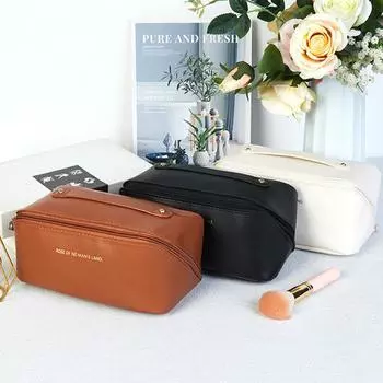 Женская косметичка из искусственной кожи для путешествий, органайзер для хранения косметики, портативные сумки для женских туалетных принадлежностей, косметичка розовый