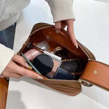 Женская косметичка из искусственной кожи, замшевая косметичка, многофункциональная дорожная косметичка с двойной молнией, переносная косметичка, сумка для хранения косметики