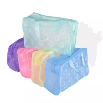 Женская косметичка из ПВХ, водонепроницаемая косметичка с цветочным принтом, прозрачная туалетная сумка, органайзер, сумка для макияжа для девочек, набор синий