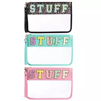 Женская косметичка из синели с буквенным принтом, сумка для туалетных принадлежностей на молнии, прозрачная водонепроницаемая портативная сумка для туалетных принадлежностей в студенческом стиле, органайзер Leopard Print