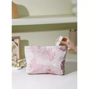 Женская косметичка маленькая двойная холщовая переносная сумка на молнии для хранения помады кошелек для мелочи держатель для карт розовый