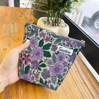 Женская косметичка, маленькая винтажная фиолетовая цветочная косметичка, сумка для хранения помады, портмоне, держатель для гигиенических салфеток, чехол 17x17x7cm