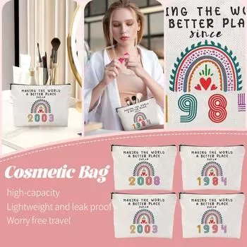 Женская косметичка на день рождения, льняная водонепроницаемая сумка на молнии One Size