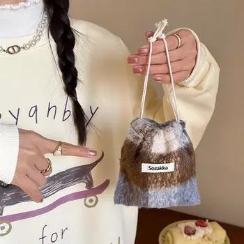 Женская косметичка на шнурке для хранения твидовая ручная кладь маленькая тканевая косметичка сумка для хранения помада многоцветная