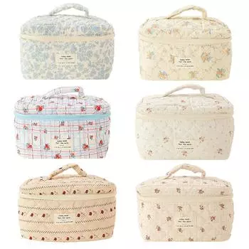 Женская косметичка с цветочным принтом, хлопковая подкладка, органайзер, женская дорожная сумка