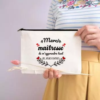 Женская косметичка с французским буквенным принтом «Учительница», парусиновая косметичка на молнии, кошелек-органайзер, пеналы, косметичка для туалетных принадлежностей