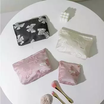 Женская косметичка с розовым бантом, вместительная косметичка, переносной клатч, косметичка на каждый день