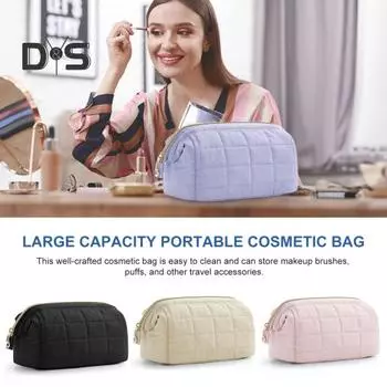 Женская косметичка с широким отверстием, пушистая подкладка, продолговатая форма, портативная застежка-молния, однотонная сумка для путешествий и отдыха на природе, косметичка бежевый