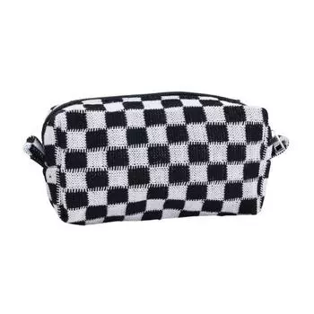 Женская косметичка в клетку с принтом на молнии Мягкая плюшевая большая емкость Портативная легкая губная помада Карандаш для бровей Кисть для макияжа Дорожная косметичка синий
