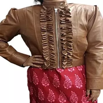 Женская кожа овчины, натуральная кожа в западном стиле, куртка с рюшами, одежда для клубных вечеринок, куртка для дня рождения, лучший подарок для нее