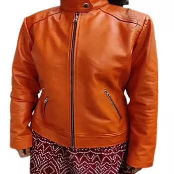 Женская кожа ягненка, оранжевая кожаная куртка, приталенный крой, байкерская кожаная куртка, ручная работа, овечья кожа знаменитостей, куртка в подарок для нее, оранжевая, куртка Cafe Racer