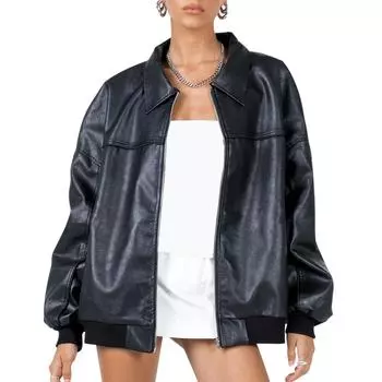 Женская кожаная байкерская куртка, легкая, повседневная, осенняя, с длинными рукавами, на молнии, кардиган для верхней одежды, уличная одежда S