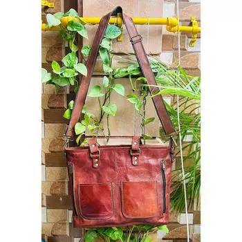 Женская кожаная большая сумка премиум-класса с двумя карманами спереди 15 x 11 x 4.5 in коричневый