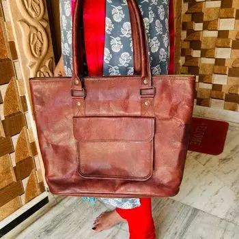 Женская кожаная большая сумка премиум-класса ручной работы с передним карманом 15 x 11 x 4 in коричневый